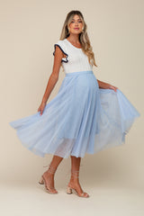 Light Blue Tulle Maternity Midi Skirt