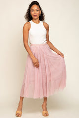 Light Pink Tulle Maternity Midi Skirt