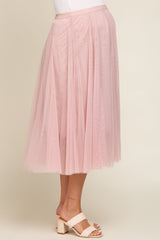 Light Pink Tulle Maternity Midi Skirt