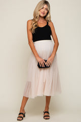 Cream Tulle Maternity Midi Skirt