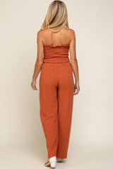 Rust Front Tie Crop Top and Pant Maternity Set