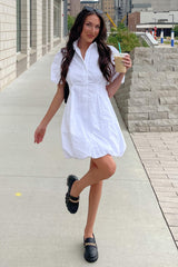 White Bubble Hem Shirt Dress