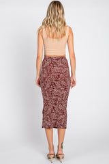 Burgundy Dot Print Ruched Slit Skirt