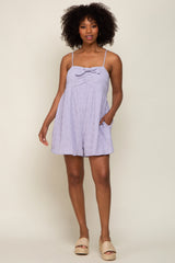 Lavender Mini Gingham Smocked Front Tie Maternity Romper