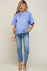 Periwinkle Basic Rolled Short Sleeve Maternity T-Shirt