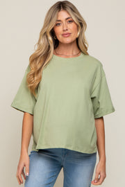 Light Green Basic Rolled Short Sleeve Maternity T-Shirt