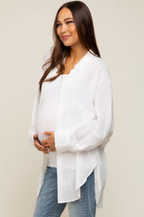 Ivory Lightweight Sheer Button Down Maternity Blouse