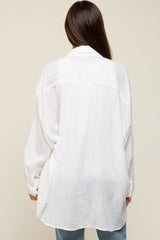 Ivory Lightweight Sheer Button Down Maternity Blouse