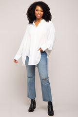 Ivory Lightweight Sheer Button Down Blouse