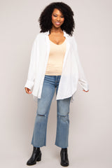 Ivory Lightweight Sheer Button Down Blouse