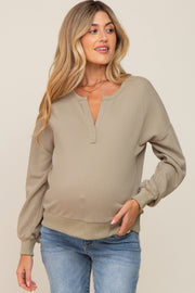 Olive Split V-Neck Long Sleeve Maternity Sweatshirt