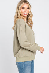 Olive Split V-Neck Long Sleeve Sweatshirt