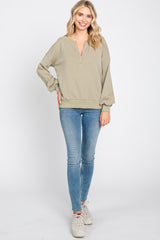 Olive Split V-Neck Long Sleeve Sweatshirt