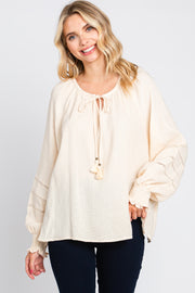 Cream Tie Front Long Sleeve Blouse