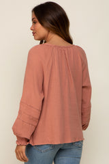 Mauve Tie Front Long Sleeve Maternity Blouse