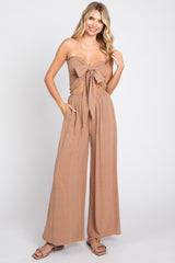 Mocha Front Tie Crop Top and Pant Maternity Set