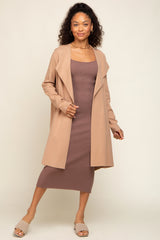 Taupe Draped Maternity Cardigan