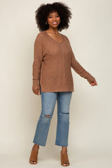 Mocha Chunky Knit Side Slit Maternity Sweater