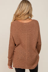 Mocha Chunky Knit Side Slit Maternity Sweater