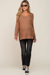 Mocha Chunky Knit Side Slit Maternity Sweater