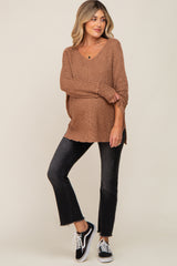 Mocha Chunky Knit Side Slit Maternity Sweater