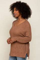 Mocha Chunky Knit Side Slit Sweater