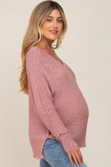 Mauve Chunky Knit Side Slit Maternity Sweater