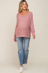 Mauve Chunky Knit Side Slit Maternity Sweater