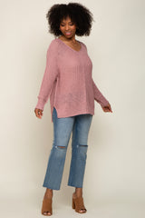 Mauve Chunky Knit Side Slit Maternity Sweater