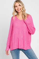 Pink Chunky Knit Side Slit Maternity Sweater