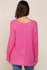 Pink Chunky Knit Side Slit Maternity Sweater