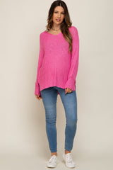 Pink Chunky Knit Side Slit Maternity Sweater