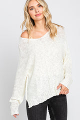 Cream Chunky Knit Side Slit Sweater