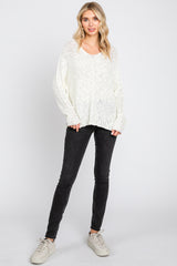 Cream Chunky Knit Side Slit Sweater