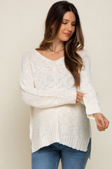 Cream Chunky Knit Side Slit Maternity Sweater