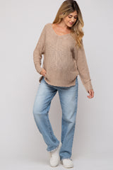 Taupe Chunky Knit Side Slit Maternity Sweater