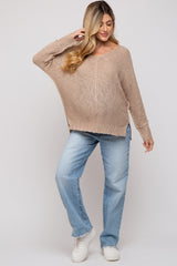 Taupe Chunky Knit Side Slit Maternity Sweater