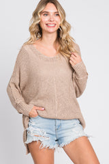 Taupe Chunky Knit Side Slit Maternity Sweater