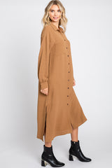 Camel Button Down Collared Maxi Dress