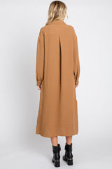 Camel Button Down Collared Maxi Dress