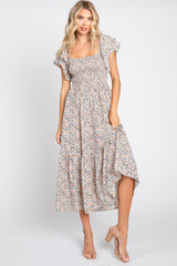 Cream Floral Flutter Maternity Midi Dress