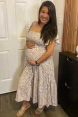 Cream Floral Flutter Maternity Midi Dress