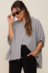 Black Striped Dolman Button Down Maternity Top