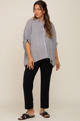 Black Striped Dolman Button Down Maternity Top