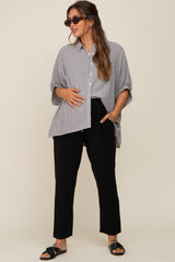 Black Striped Dolman Button Down Maternity Top