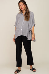 Black Striped Dolman Button Down Maternity Top