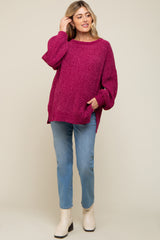 Magenta Chenille Knit Balloon Sleeve Maternity Sweater