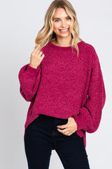 Magenta Chenille Knit Balloon Sleeve Maternity Sweater