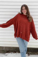 Rust Chenille Knit Balloon Sleeve Sweater