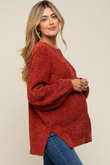 Rust Chenille Knit Balloon Sleeve Maternity Sweater